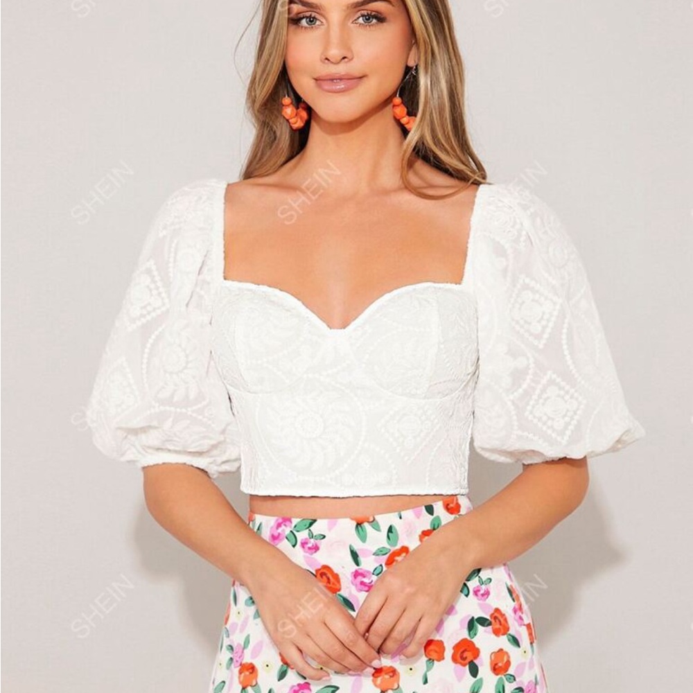 shein puff sleeve lace top
